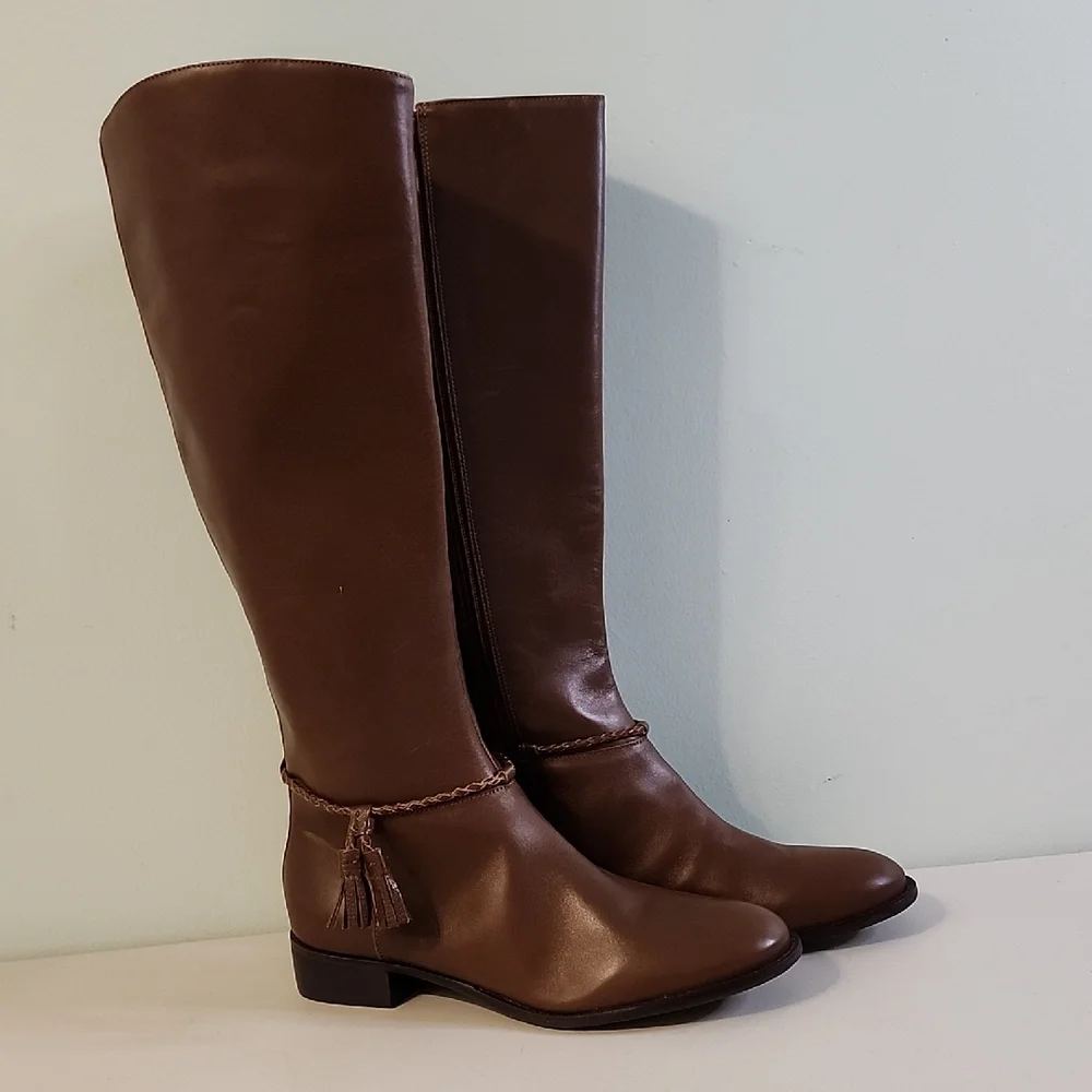 Talbots Brown Leather Wide Calf Tall Boots NEW